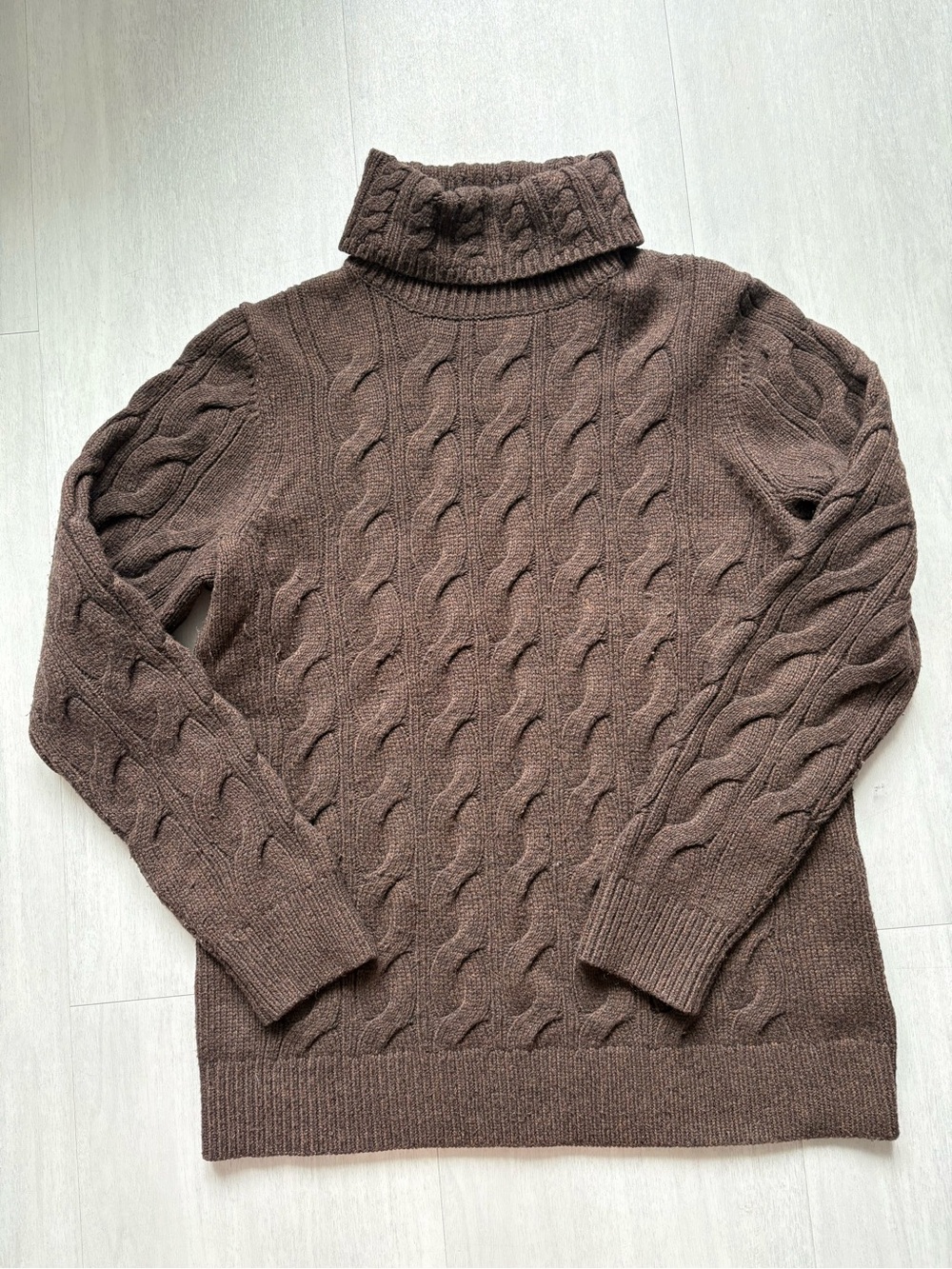 Vintage L.L. Bean Dark Brown Wool Cable Turtleneck Sweater